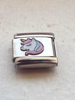 Cute little colorful enamel unicorn 9mm stainless steel italian charm link new